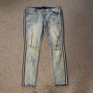 THRT Stylish Light Blue Distressed Jeans with Side Stripes